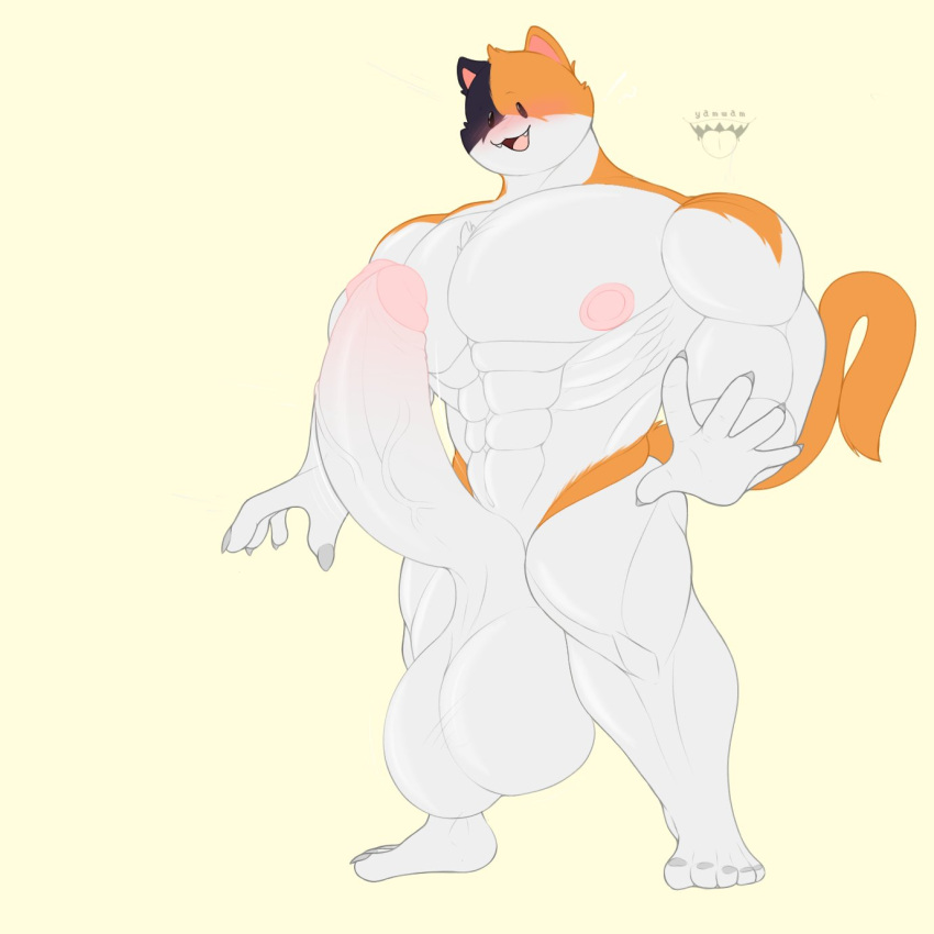 1:1 2022 5_fingers abs anthro areola balls biceps big_areola big_balls big_muscles big_nipples big_penis black_body black_fur blush calico_cat claws cute_fangs digital_media_(artwork) domestic_cat epic_games erection felid feline felis fingers fortnite fur genitals glans hi_res huge_balls huge_cock huge_muscles humanoid_genitalia humanoid_penis male male_only mammal meowscles meowscles_(fortnite) mottled multicolored_body multicolored_fur muscular muscular_anthro muscular_male nipples nude open_mouth open_smile orange_body orange_fur pecs penis piebald serratus smile solo standing tongue vein veiny_penis video_games white_body white_fur yamwamm