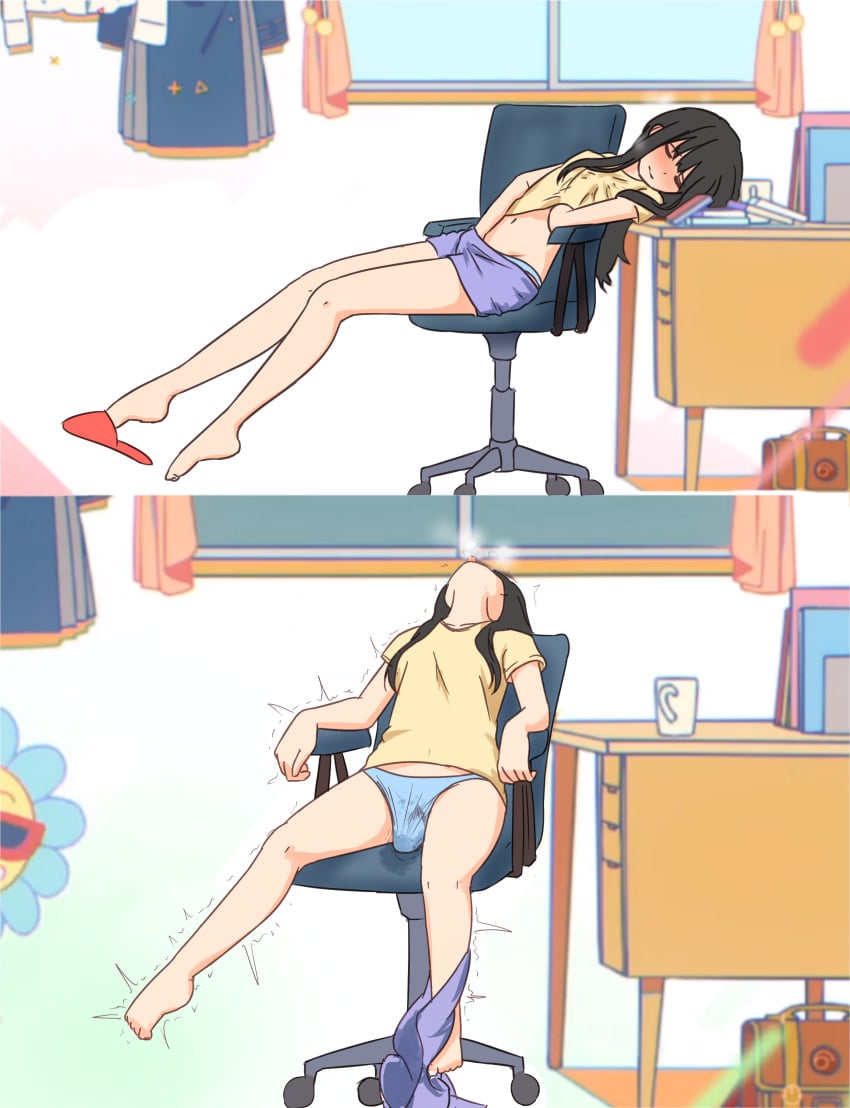 1girls casual casual_clothes chair dildo ejaculation feet female female_ejaculation female_masturbation female_only fully_clothed hand_in_panties hand_in_pants human inoue_takina lycoris_recoil masturbation panties shorts_around_one_leg sitting slippers solo solo_focus stiff t-shirt underwear vibrator vibrator_in_pussy vibrator_under_clothes vibrator_under_panties wet wet_pussy 喝牛奶