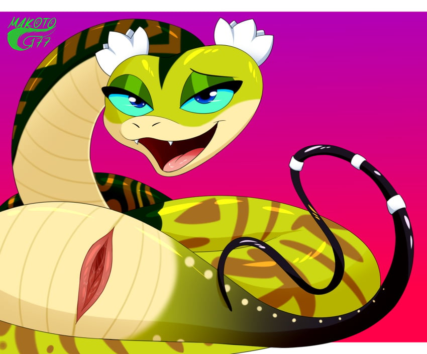 digital_media_(artwork) dreamworks female feral genitals hi_res kung_fu_panda legless makoto177 master_viper presenting presenting_pussy pussy reptile scalie serpentine simple_background slit snake solo tongue