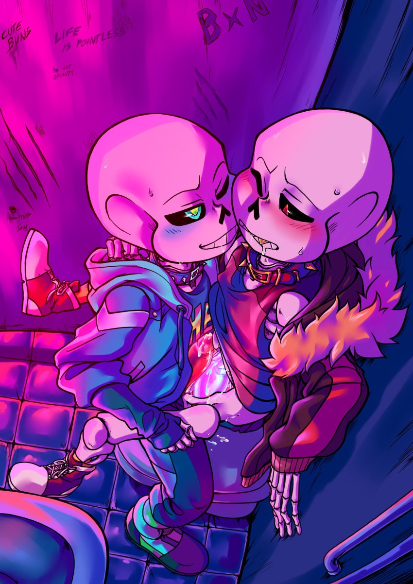 2boys 2d amortem_kun bathroom_sex bathroom_stall blush cum humanoid love male male_only sans sans_(underfell) sans_(underswap) sans_au sanscest selfcest sex tagme underfell underfell_sans underswap underswap_sans undertale_(series) undertale_au