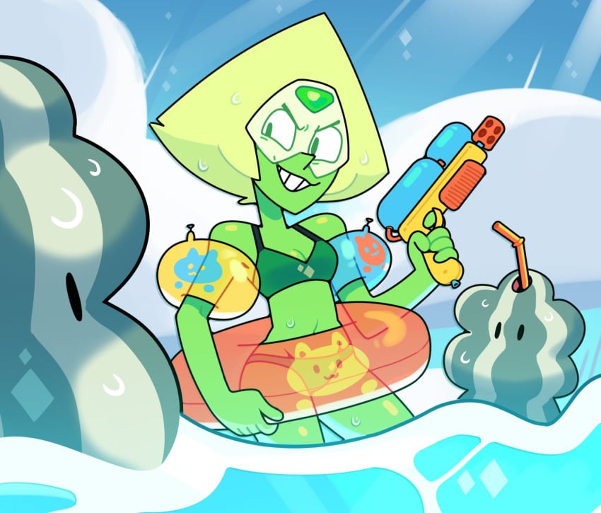 2022 bikini casual discount-supervillain evil_grin floatie floaties inflatable inflatable_ring ocean peridot_(steven_universe) seaside smug smug_grin steven_universe summer swimming watergun watermelon_steven_(steven_universe) wet wholesome