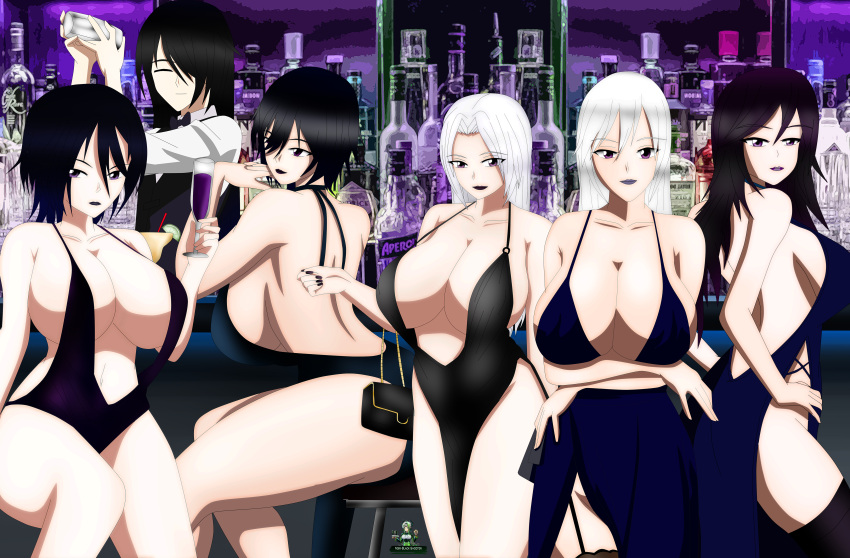 1boy 5girls akinama_family_(noir-black-shooter) alcohol bartender black_lipstick blue_lipstick dark_blue_hair dark_purple_hair dress dress_lift kaori_akinama_(noir-black-shooter) milf mother_and_daughter mother_and_son naoki_akinama_(noir-black-shooter) naoko_akinama_(noir-black-shooter) no_sex noir-black-shooter original original_character purple_eyes purple_lipstick reika_akinama_(noir-black-shooter) shiho_akinama_(noir-black-shooter) silver_hair sisters takeshi_akinama_(noir-black-shooter)