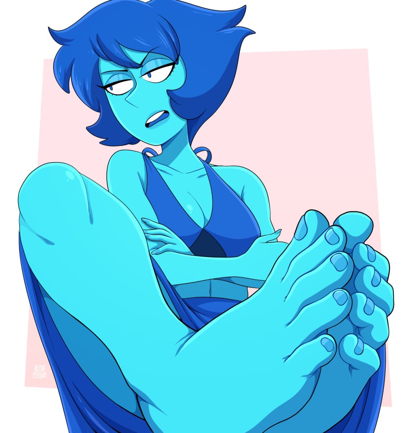 alphapossum arms_crossed blue_eyes blue_hair blue_skin disgusted feet feet_together female foot_fetish foot_focus gem_(species) lapis_lazuli_(steven_universe) legs nail_polish solo steven_universe toes