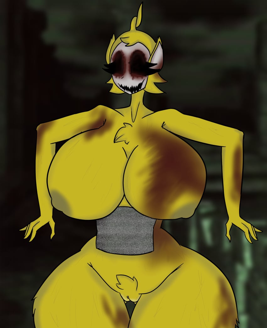 antenna anthro big_breasts bleeding_eyes blood chara_wantrp fluffy fur laa-laa laa-laa(slendytubbies) long_arms monster monster_girl slendytubbies teletubbies the_main_slendytubbies_cast_and_enemies tv