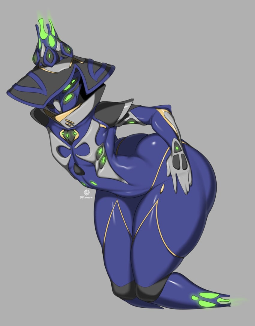 1girls 2d 2d_(artwork) 2d_artwork ass big_ass big_butt breasts glowing green_eyes green_glow onaeane oversized_butt thick_thighs warframe wisp_(warframe) witch_hat