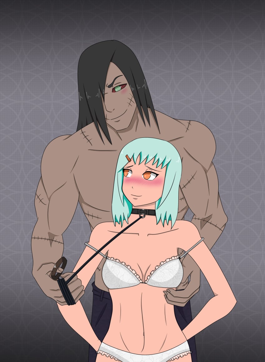 1boy 1girls akatsuki_(naruto) blush bondage chains collar cute daddy's_scent dark-skinned_female dark-skinned_male dark_hair dominant_male female foreplay fuu_(naruto) game green_eyes green_hair heterosexual immortal jinchuriki kakuzu kakuzu_x_fuu leash leash_and_collar leash_pull long_hair male naruto naruto_(series) naruto_shippuden orange_eyes short_hair straight straight_hair submissive_female underwear