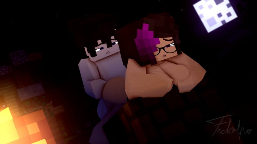 1boy 1boy1girl 1girls 3d anal_sex ashe_hendriksson_(fedolphin) bisexual_male black_hair blue_eyes breasts brown_hair doggy_style fedolphin female glasses human humanoid male mine-imator minecraft multicolored_hair night nude olivia_(olivialewdz) open_mouth outside sex tagme