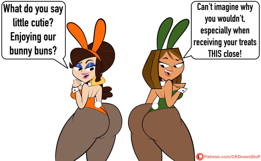 2girls ass_to_ass bunny_ears bunnysuit cartoon_network codykins123 courtney_(tdi) crossover edit female female_only multiple_girls total_drama_island