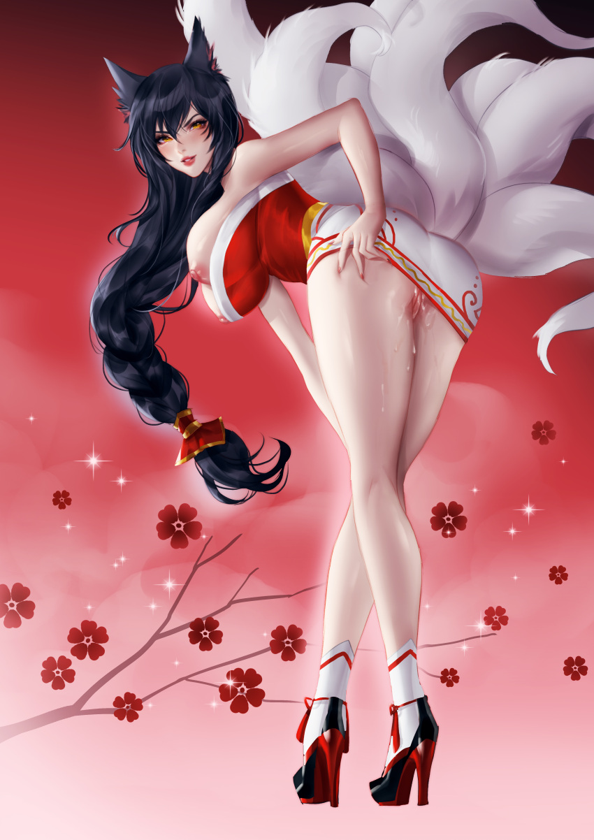 ahri fox_ears fox_tail heheneko league_of_legends