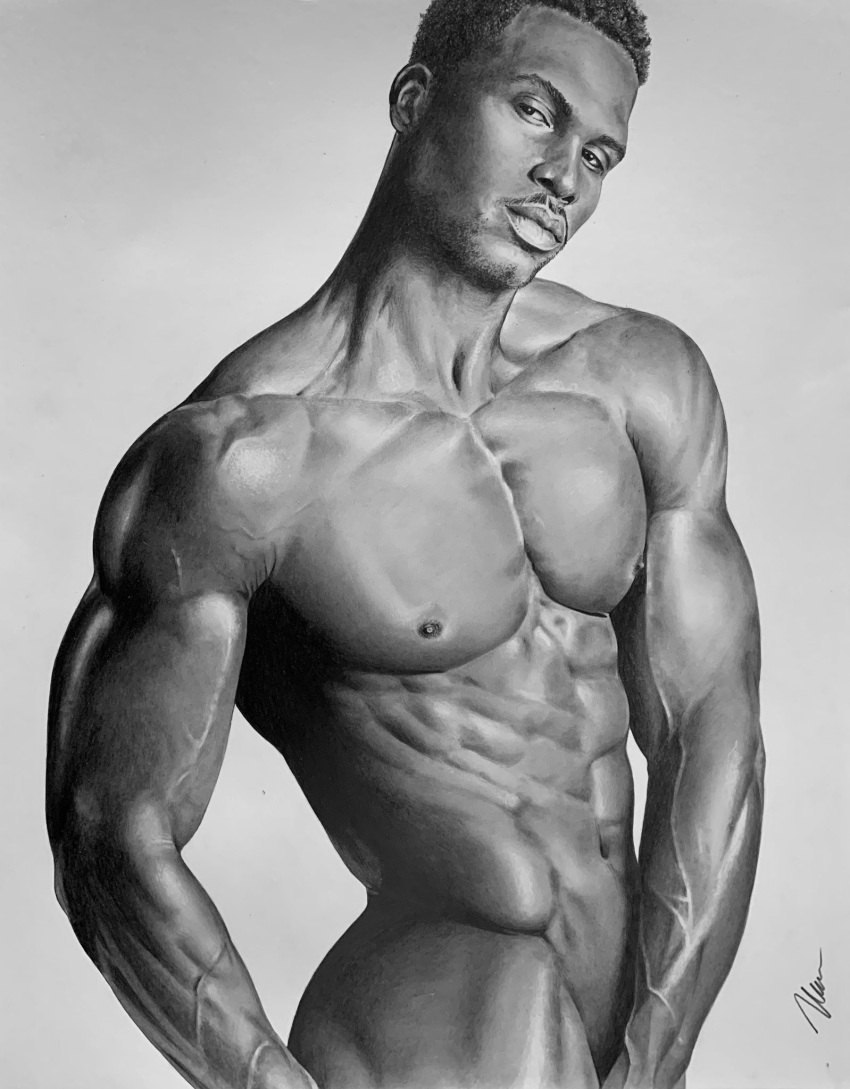 african african_male black_and_white brad_welch_art fashion_model graphite_(artwork) joshua_cummings looking_at_viewer male male_model male_only melanin muscles muscular muscular_male onlyfans_model pencil_(artwork) real_person sketch teasing uncolored