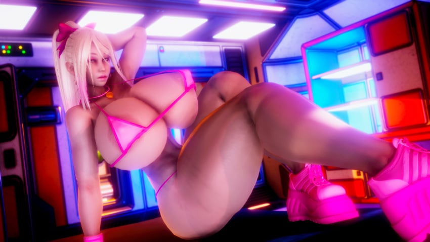 1girls 3d 4k abs alternate_version_available areolae areolae_peeking arm_behind_head ass big_areola big_ass big_breasts big_calves big_thighs bikini bikini_bottom bikini_top bimbo bimbo_lips blonde_hair blue_green_eyes bow_in_hair breasts calves hair_highlights honey_select hoop_earrings huge_breasts large_ass large_breasts light-skinned_female light_skin metroid mole mole_under_mouth necklace nintendo pink_clothing pink_eyeshadow pink_highlights pink_lipstick pink_makeup pinksloot ponytail revealing_clothes samus_aran sitting sneakers solo solo_female solo_focus thighs thin_waist turquoise_eyes wristband zero_suit zero_suit_samus