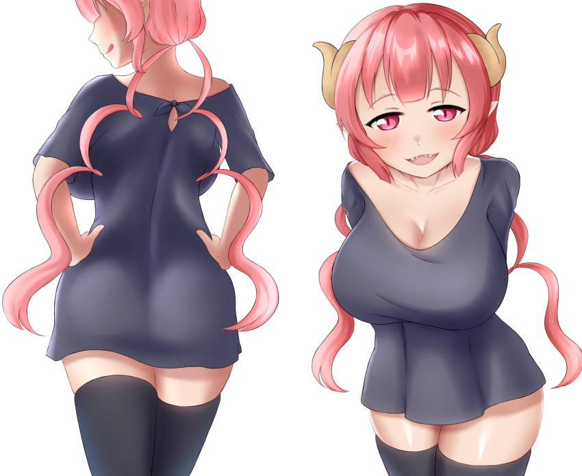 ass big_ass big_breasts breasts dragon embarrassed ilulu_(dragon_maid) looking_at_viewer looking_back miss_kobayashi's_dragon_maid red_eyes red_hair thick_thighs thighhighs thighs white_background white_body white_skin yisusjpl