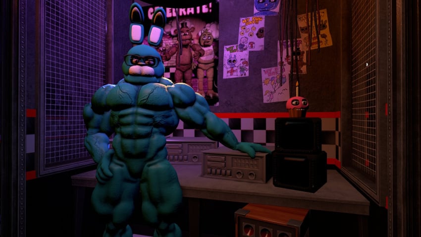 39_the_bunny 3d bara chica_(fnaf) five_nights_at_freddy's five_nights_with_39's fnaf freddy_(fnaf) glass male male_only muscles muscular only rabbit