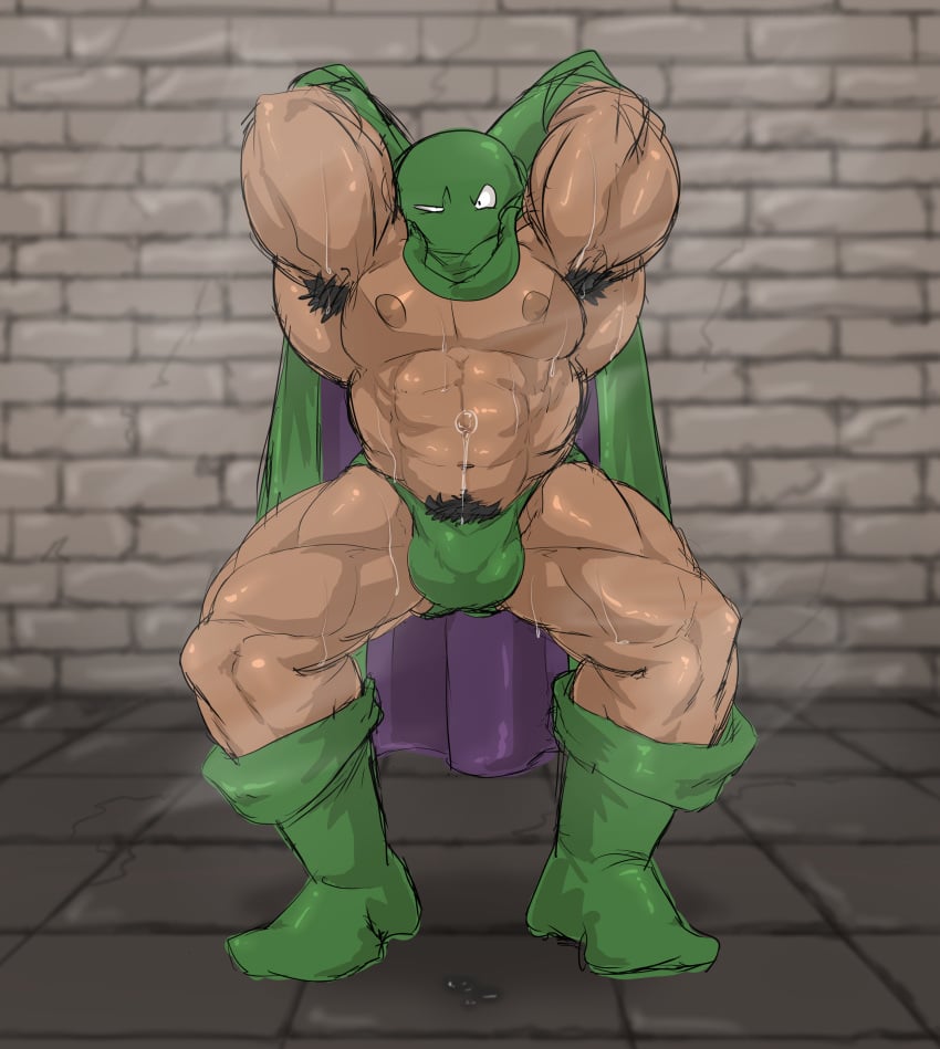 armpit_hair armpits arms_up balls bara bulge cape dragon_quest gloves kaltet0818 kandar male male_only mask masked muscles muscular musk penis pubic_hair solo solo_male sweaty underwear