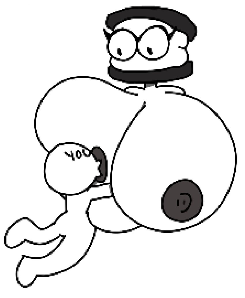 animate_inanimate anon big_breasts black_nipples eyes huge_breasts hugging_breasts no_mouth object_head oreo sucking sucking_nipples tagme theslashfive