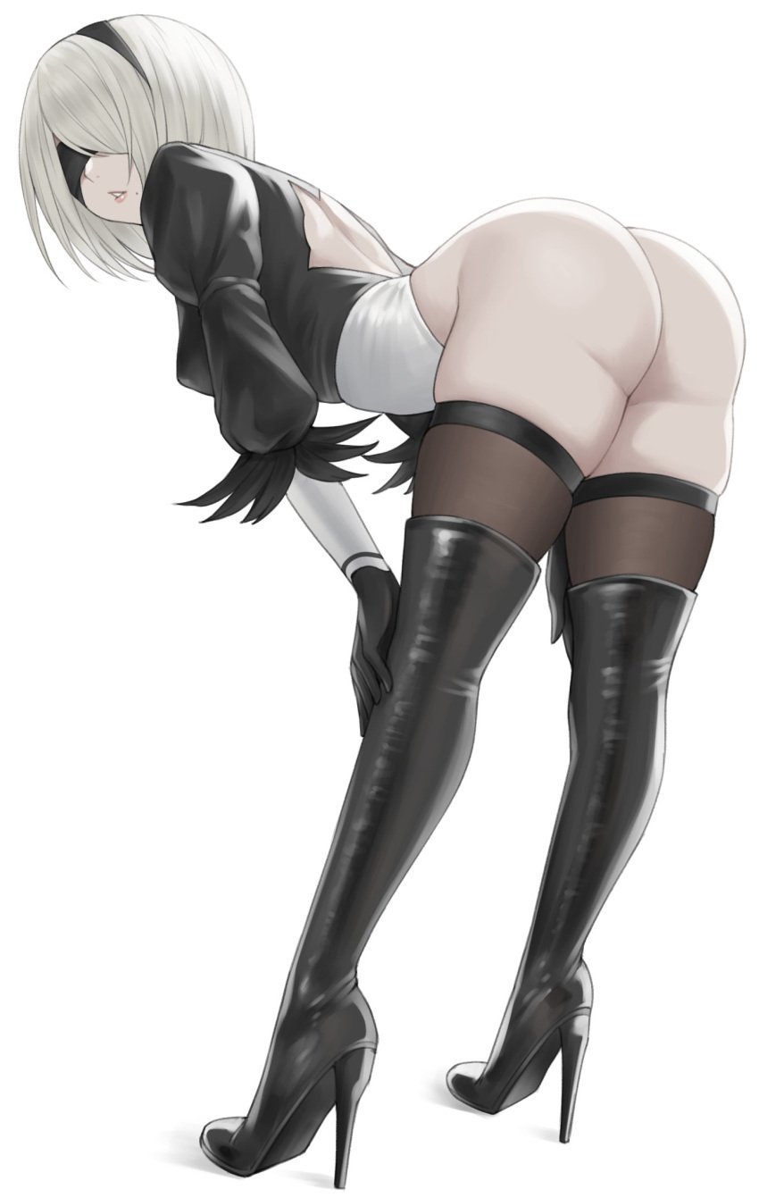 1girls android android_girl ass big_ass blindfold blindfolded bob_cut boots bow eye_covering eyes_covered eyes_hidden female female_only hair_bow hairbow heel_boots heeled_boots heels high_heel_boots high_heels huge_ass kuronerinka large_ass legs nier nier:_automata nier_(series) robot robot_girl robot_humanoid tagme thick_ass thick_legs thick_thighs thigh_highs thighhighs thighs white_hair yorha_2b