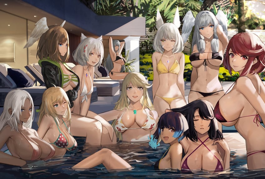 11girls 2022 6+girls animal_ears bikini black_hair blonde_hair breast_size_difference breasts brown_hair busty cat_ears catgirl cleavage crossover cute dark-skinned_female dark_skin elma_(xenoblade_x) ethel_(xenoblade) eunie_(xenoblade) female female_only fiora_(xenoblade) group hartman_hips head_wings huge_breasts ill_fitting_clothing j@ck large_breasts light-skinned_female light_skin long_hair looking_at_viewer medium_breasts medium_hair melia_antiqua mio_(xenoblade) multiple_girls mythra_(xenoblade) nia_(blade)_(xenoblade) nia_(xenoblade) nintendo outdoors partially_submerged pool pool_party pyra_(xenoblade) red_hair sena_(xenoblade) sharla_(xenoblade) short_hair side_ponytail sideboob slim_waist small_breasts smile swimsuit tagme underboob water wet white_hair xenoblade_(series) xenoblade_chronicles xenoblade_chronicles_2 xenoblade_chronicles_3 xenoblade_chronicles_x