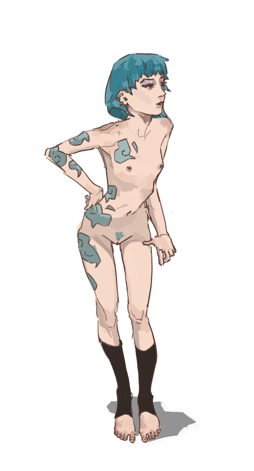 arcane arcane_jinx arm_on_hip arm_tattoo arm_tattoos barefoot black_legwear blue_hair blue_tattoo body_art body_tattoo ear_piercing eyebrows feet feet_together female flat_belly flat_chest flat_chested flat_color flat_colors flat_colr footless_legwear footless_socks footless_stockings full_body hip_tilt jinx_(arcane) jinx_(league_of_legends) league_of_legends leaning_forward legwarmers legwear legwear_only nipples pixie_cut powder_(arcane) pubic_hair purple_eyeshadow red_lipstick short_blue_hair short_hair skinny skinny_female skinny_girl skinny_legs skinny_waist slim slim_girl slim_waist socks solo tattoo topdown trimmed_pubic_hair white_body white_skin white_toenail_polish white_toenails white_toes wolfcut