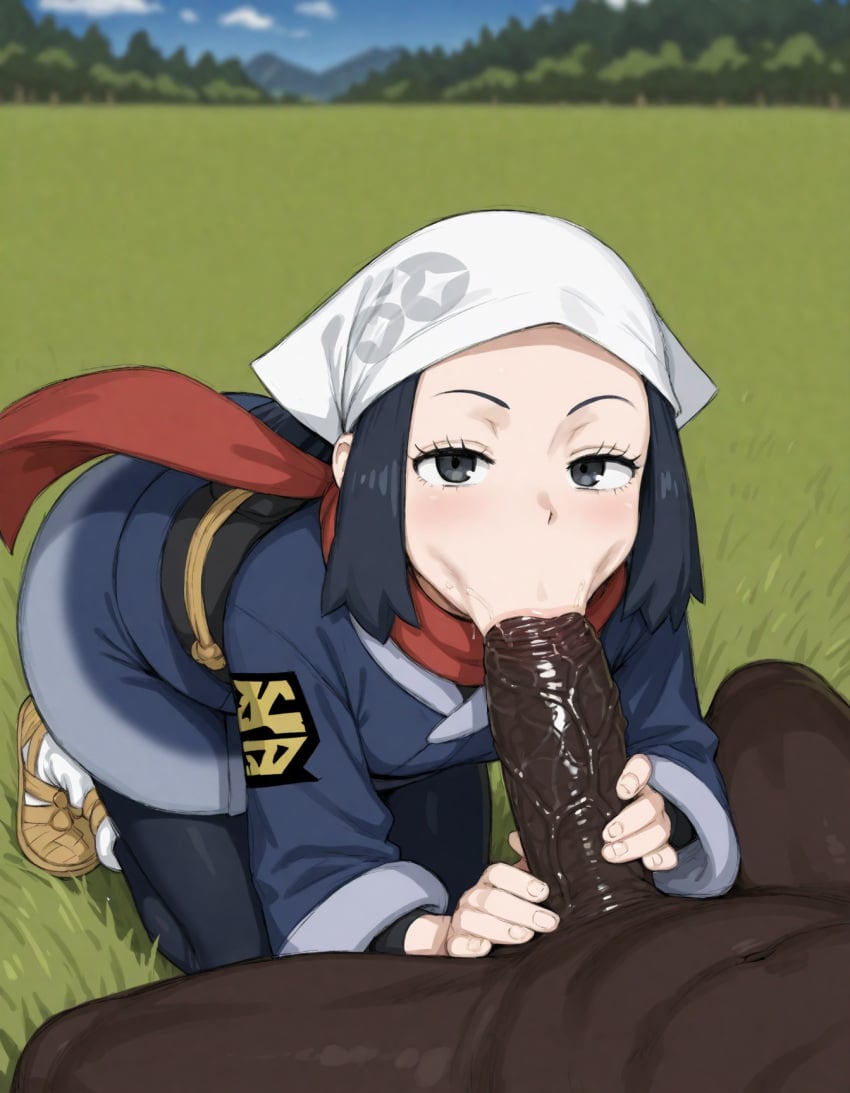 :>= ai ai_generated akari_(pokemon) artists:gravityboy big_penis blowjob blowjob_face dark-skinned_male fellatio pokemon pokemon_legends:_arceus tagme