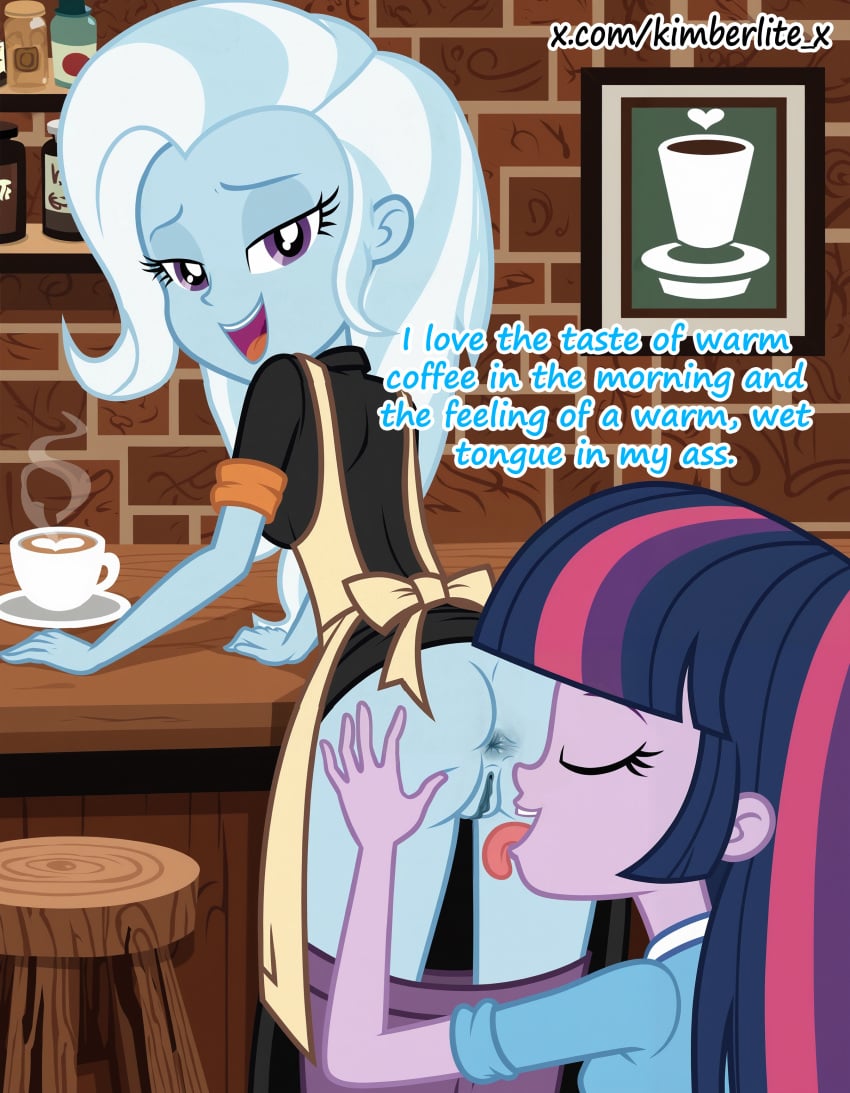 2girls ai_generated anus ass coffee_mug dress female hasbro highres kimberlite_moonbow looking_back my_little_pony my_little_pony_equestria_girls pussy self-upload sexy skirt_lift solo trixie_lulamoon twilight_sparkle_(eg) uncensored url yuri