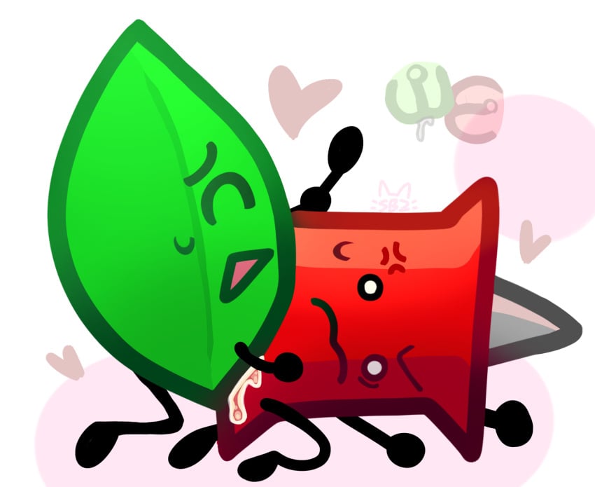 2girls anger_symbol angry_expression battle_for_bfb battle_for_bfdi battle_for_dream_island bfb bfdi female female_focus female_only green_body heart jacknjellify juice leafy_(bfdi) lesbian_sex mistakes_were_made non-human object_show object_show_community object_shows osc pin_(bfdi) pussy_juice pussy_lips red_body scissoring simple_background snowbunniz the_power_of_two tpot watermark yuri