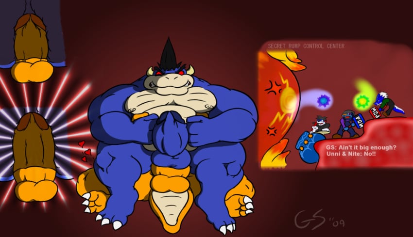 anal anal_sex balls bowser bowser's_inside_story claws dark_bowser dragon erection fangs gay gs horns koopa male male_only mario_(series) mario_and_luigi_(series) muscles nintendo nude penetration penis red_eyes reptile scalie sex sitting tail