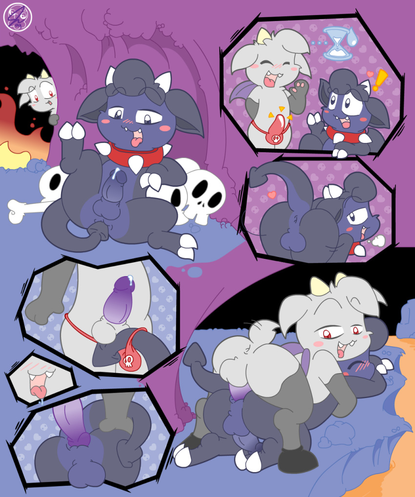 anal anthro ass ball_fondling balls blush demon gay horns male mysteriousoctopuss penis precum psyredtails tail