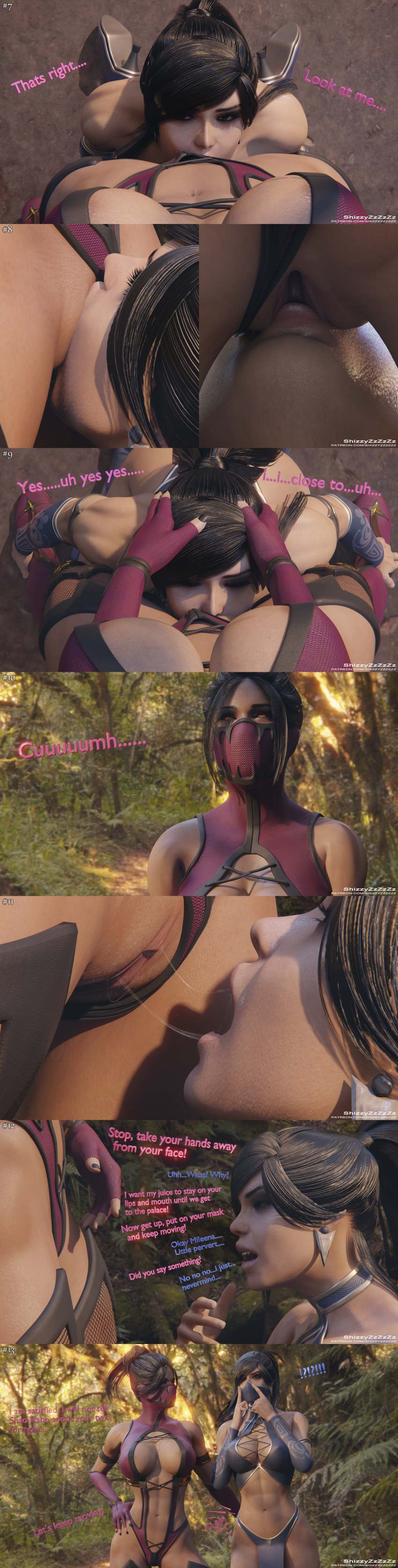 2girls 3d ass_slap cleavage comic cunnilingus dialogue english_text eye_contact face_mask female female_only fit_female incest kitana kitana_(mk9) kiteena mileena mileena_(mk9) mortal_kombat mortal_kombat_(2011) public shizzyzzzzzz sisters slap slapping_ass slapping_butt tagme text yuri