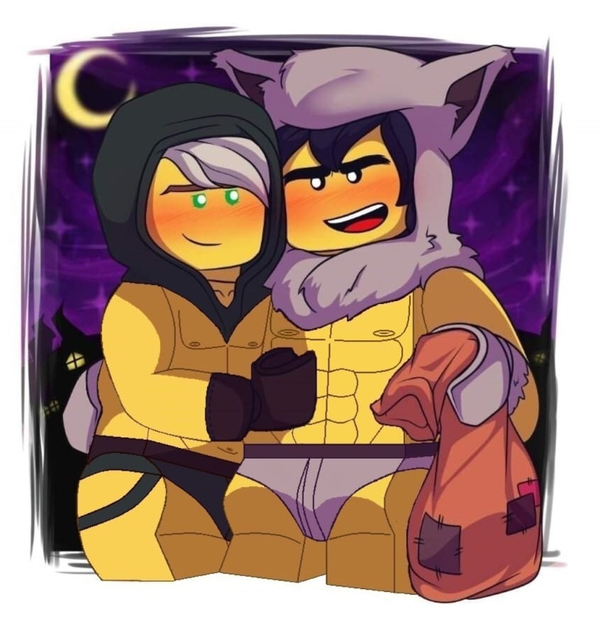 2boys cole_(ninjago) cosplay costume gay halloween lego lego_anatomy lloyd_garmadon ninjago tagme the_lego_ninjago_movie yellow_skin