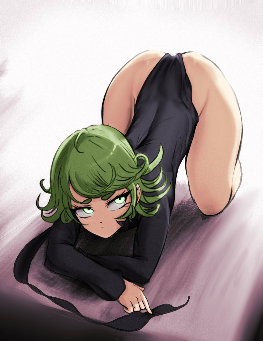 1girls ass colored female female_only green_eyes green_hair hehevich iron_alchemist looking_back one-punch_man short_hair solo tatsumaki thick_thighs thighs top-down_bottom-up