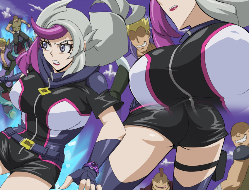 3boys breasts emma_bessho female ghost_girl_(yu-gi-oh!_vrains) makino_tomoyasu multiple_boys yu-gi-oh! yu-gi-oh!_vrains