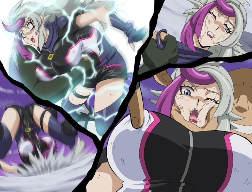 2boys breasts emma_bessho female ghost_girl_(yu-gi-oh!_vrains) imminent_rape makino_tomoyasu multiple_boys nipples ryona yu-gi-oh! yu-gi-oh!_vrains