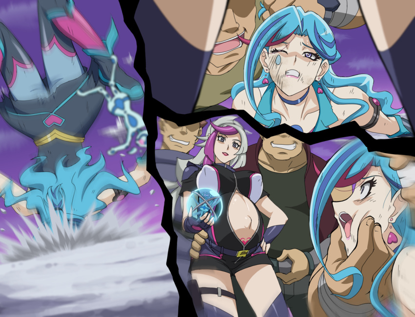 2girls 3boys blue_maiden breasts emma_bessho female ghost_girl_(yu-gi-oh!_vrains) makino_tomoyasu multiple_boys multiple_girls pregnant yu-gi-oh! yu-gi-oh!_vrains zaizen_aoi