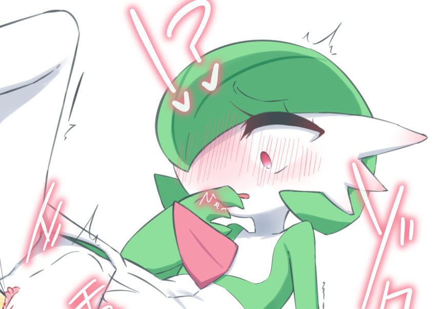 !? ^^^ bangs blush bob_cut clitoris colored_skin commentary_request constricted_pupils cropped erect_clitoris female flat_chest gardevoir green_hair green_skin hair_over_one_eye heart highres leg_up looking_down m3_(gardevoir_m3) multicolored_skin no_breasts nose_blush one_eye_covered open_mouth out-of-frame_censoring pokemon pokemon_(species) pussy pussy_juice red_eyes short_hair simple_background solo spread_legs stomach_bulge translation_request trembling two-tone_skin vaginal_penetration white_background white_skin wide-eyed