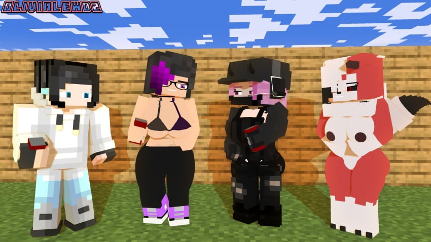 1boy 3d 3girls adult alexedbcs117 black_hair blue_eyes bra breasts clothing commission erect_nipples fedolphin female geodat64 horny_female male mine-imator minecraft multicolored_hair no_nude nude_female olivia_(olivialewdz) olivialewdz outside pink_hair purple_eyes red_eyes tagme that1halonerd