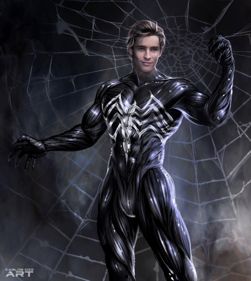 1boy actor brenton_thwaites bulge carlos_gzz celebrity clothed human human_only light-skinned_male light_skin male male_only marvel muscular muscular_male posing real_person solo solo_male symbiote venom_(cosplay) venom_(marvel) web webs