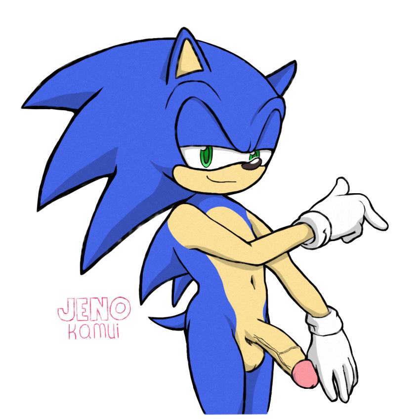 anthro balls big_penis clothing eulipotyphlan genitals gloves half-erect handwear hedgehog hi_res jenokamui looking_at_viewer male mammal penis seductive_look sega solo sonic_(series) sonic_the_hedgehog sonic_the_hedgehog_(series)