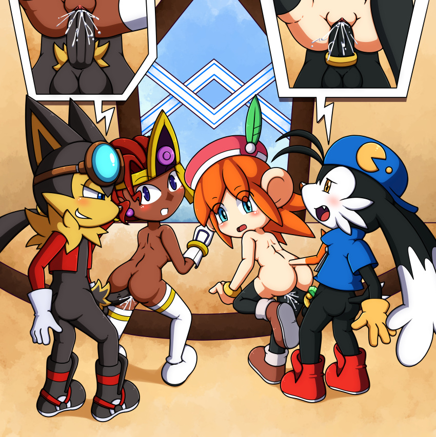 2boys 2girls 4-way anthro bent_over cabbit church cock_ring cum_in_pussy cum_inside foursome guntz hi_res hound hybrid kcn klonoa klonoa_(series) leorina lolo_(klonoa) monkey_girl open_mouth orgasm orgasm_face panels parallel_sex partially_clothed pubic_hair shocked_expression smirk thighhighs vaginal_penetration