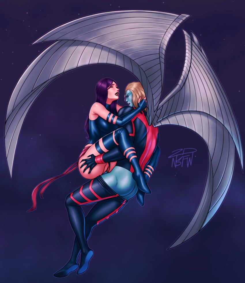 2022 2dnsfw 2dswirl angel_(x-men) archangel artist_name ass ass_grab big_breasts blush breasts flying flying_sex leotard leotard_aside light-skinned_female light_skin marvel marvel_comics psylocke pussy sex straight_hair thick_thighs vaginal_penetration warren_worthington x-men