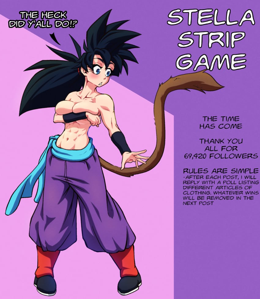 ftw_arts original_character saiyan saiyan_tail stella_(ftw_arts) strip_game topless