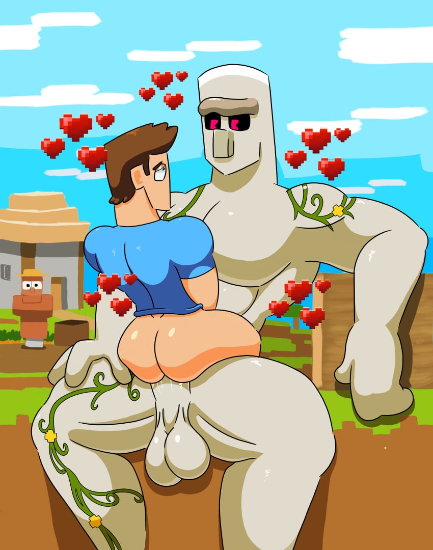 2boys absurd_res anal anal_sex ass balls big_balls big_butt big_penis blue_clothing blue_shirt blue_topwear brown_hair clothing duo gay genitals golem_(minecraft) hair heart hi_res human interspecies iron_golem_(minecraft) looking_at_another looking_pleasured male male/male mammal microsoft minecraft mojang muscular muscular_male penis pleasured red_eyes ricostanny sex shirt stanny_rico steve_(minecraft) topwear video_games villager_(minecraft) xbox_game_studios