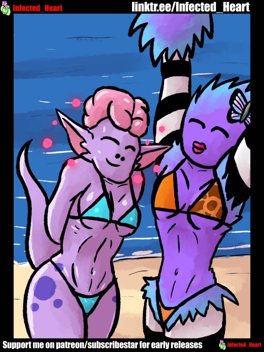 anthro beach bikini bikini_top infected_heart monster_girl my_singing_monsters pomily pompom_(my_singing_monsters) rare_pompom theremind