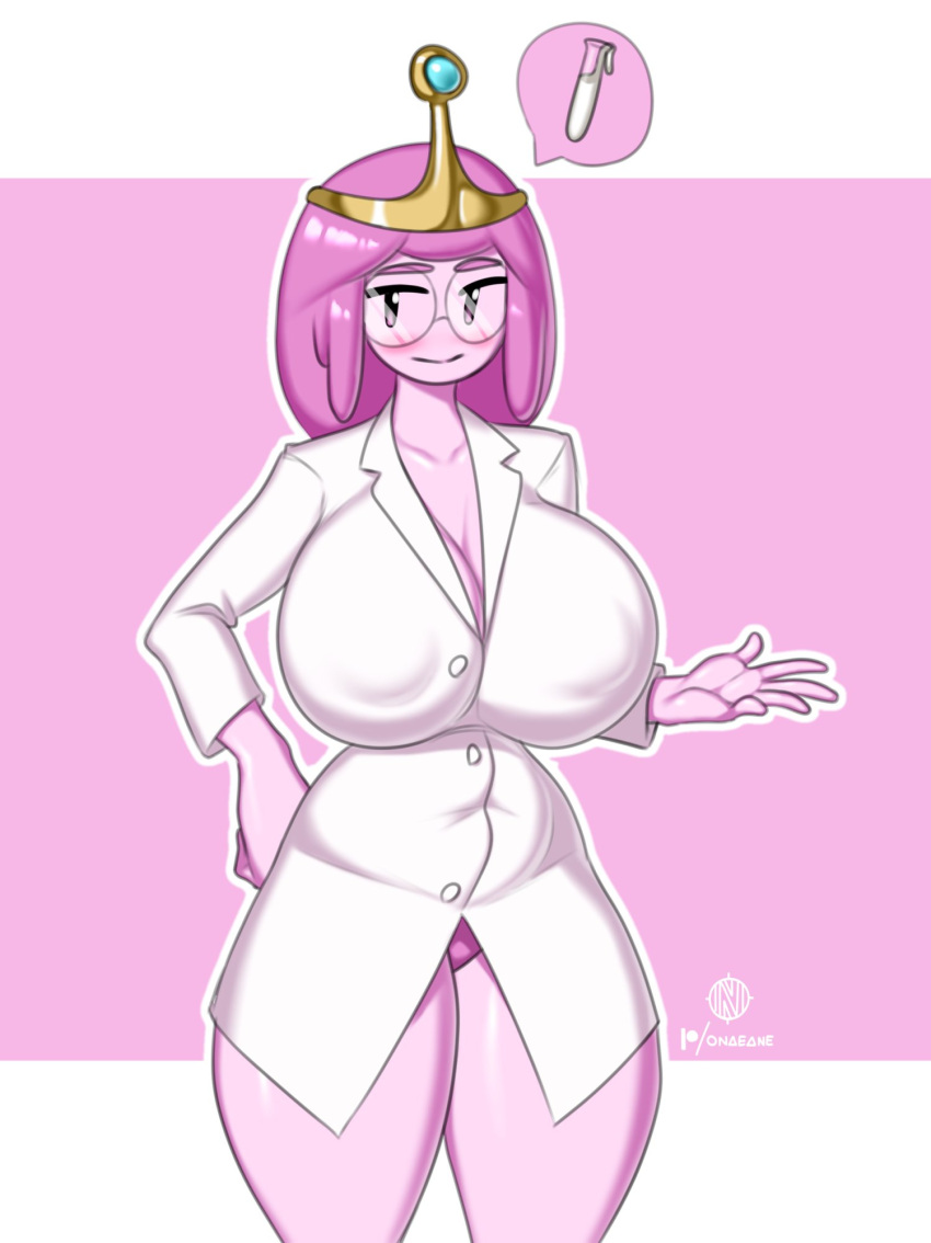 adventure_time big_breasts breasts mob_face onaeane pink_hair pink_skin princess_bubblegum smile thick_thighs