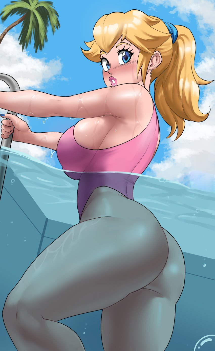 1girls 2022 absurd_res ass big_ass big_lips blonde_female blonde_hair blue_eyes blue_fingernails breasts cloud dat_ass echosaber edit female female_only highres hips huge_ass huge_breasts light-skinned_female light_skin lips lipstick long_hair mario_(series) nintendo one-piece_swimsuit outdoors partially_submerged partially_underwater_shot pin-up pink_lips pink_lipstick pink_swimsuit ponytail pool princess_peach sideboob skindentation sky slim_waist solo swimsuit thick_lips thick_thighs thighs underwater water wide_hips