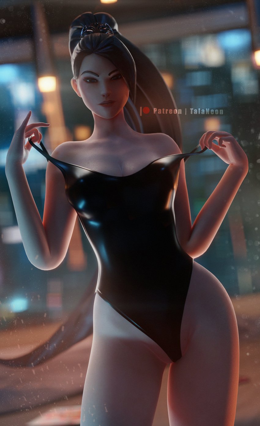 1girls 3d 3d_(artwork) absurd_res absurdres asian asian_female bare_arms bare_legs bare_shoulders bare_thighs black_hair female female_focus female_only hi_res high_ponytail highres hips hourglass_figure ling_ying_wei long_hair looking_at_viewer one-piece_swimsuit ponytail riot_games sage_(valorant) solo solo_female solo_focus swimsuit talaneon thick_thighs thighs tied_hair undressing valorant wide_hips