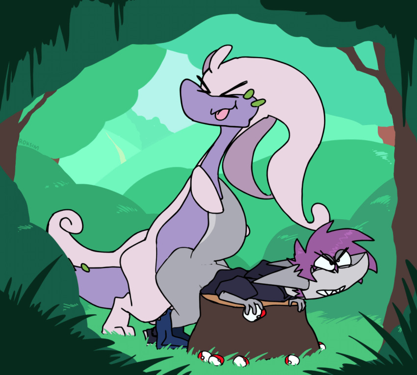 animated anthro dialogue duo feral fish generation_6_pokemon goodra grey_body male male/male male_goodra marine nintendo pokémon_(species) pokeball pokemon pokemon_(species) roksim shark speech_bubble story story_in_description stump veto video_games