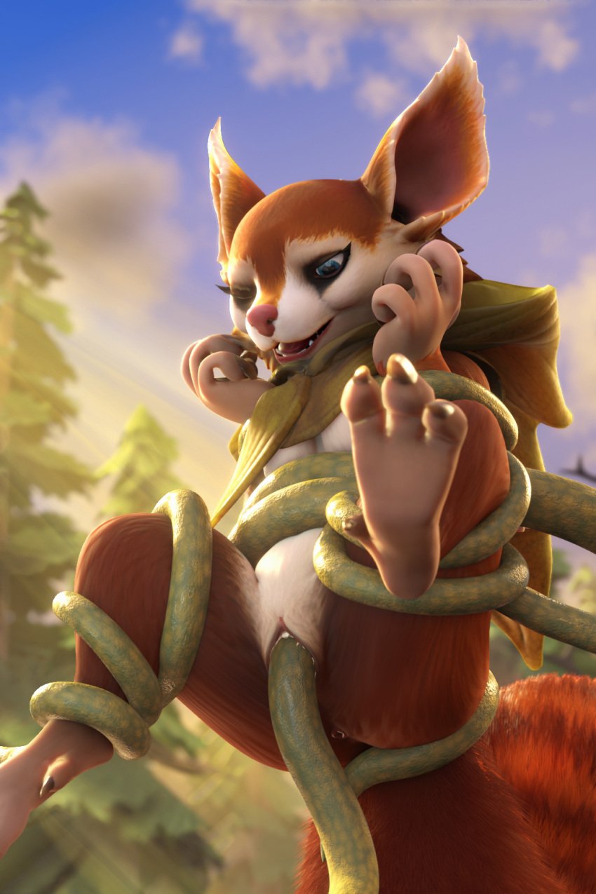 2:3 3d 3d_(artwork) 4_fingers ano_delta anthro anus big_ears big_tail blue_eyes bodily_fluids bodily_fluids_in_pussy bound breasts claws clothing cum digital_media_(artwork) dota dota_2 ejaculation feet female fingers fluffy fluffy_tail forest forest_background fur genital_fluids genitals grass hi_res hood hoodwink_(dota) mammal naked nature nature_background nude penetration plant pussy pussy_juice red_body red_fur rodent sciurid solo_focus suspended_in_midair tail_tuft tentacle toes tree tree_squirrel tuft vaginal_penetration video_games white_body