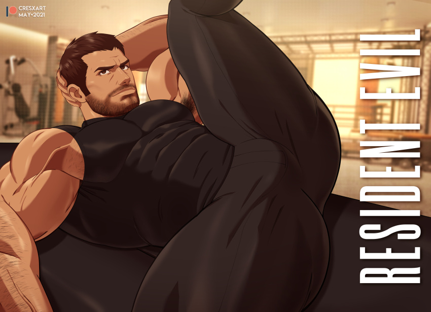 arm_hair armpit_hair armpits bara beard bearded chris_redfield clothed clothing cresxart daddy gay hairy hairy_armpits hairy_arms large_pectorals male male_only muscle muscles muscular pectorals resident_evil resident_evil_6 thick_thighs thighs