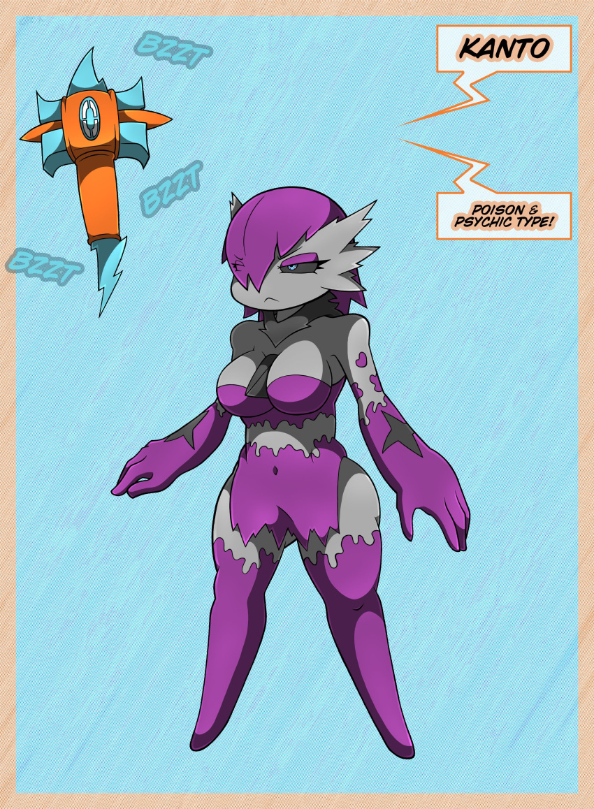 1girls alternate_breast_size alternate_color alternate_species angry black_sclera blue_eyes gardevoir goth grey_body humanoid kiroxiii oc pokemon pokemon_(species) purple_hair shortstack text