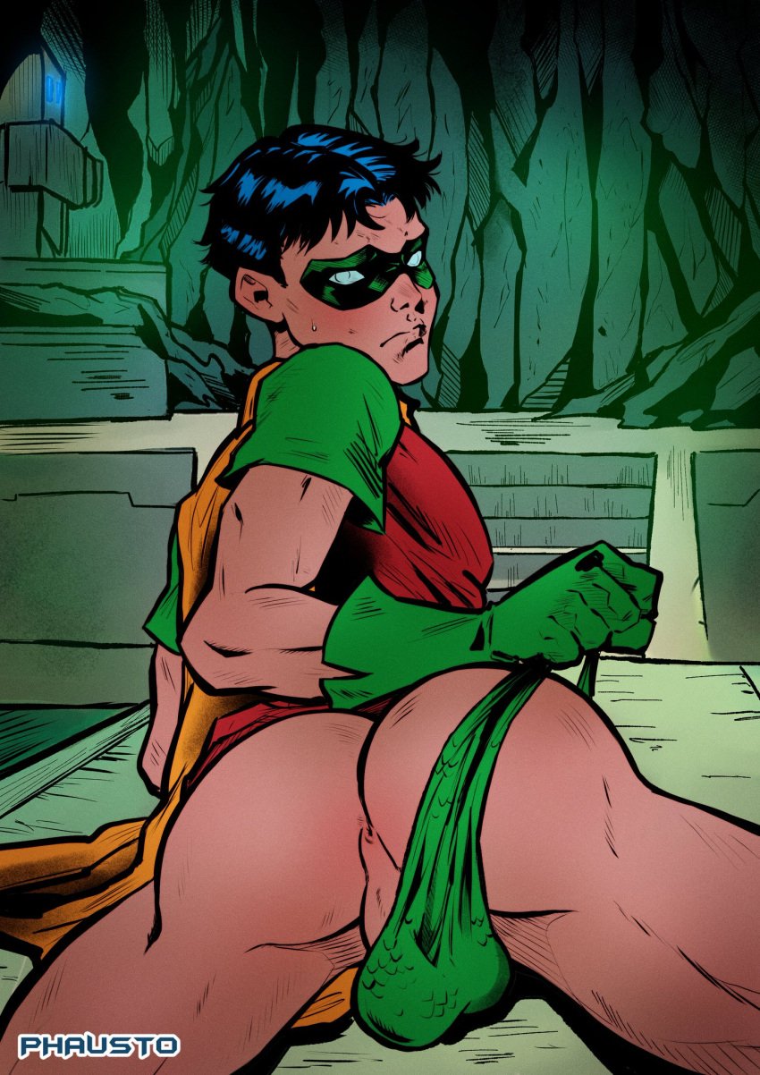 1male ass batman_(series) butt dc dc_comics hole_(anatomy) jason_todd looking_back male male_focus male_only masked muscles muscular muscular_male phausto presenting_ass pulling_underwear robin_(dc) robin_(jason_todd) teasing teen_boy